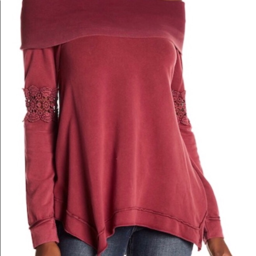 Vintage Havana Off Shoulder Crochet Lace Sweater